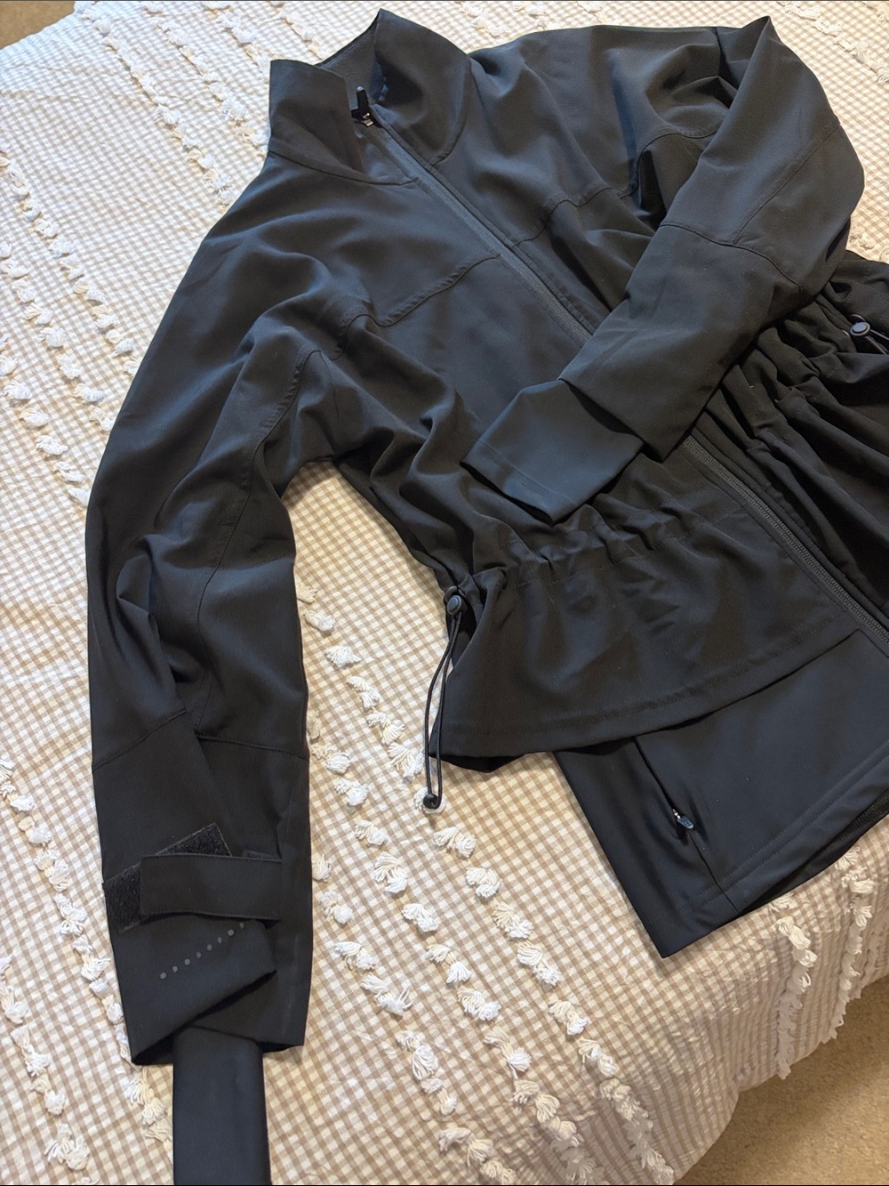 Sweaty Betty Black Drawstring Peplum Zip Jacket